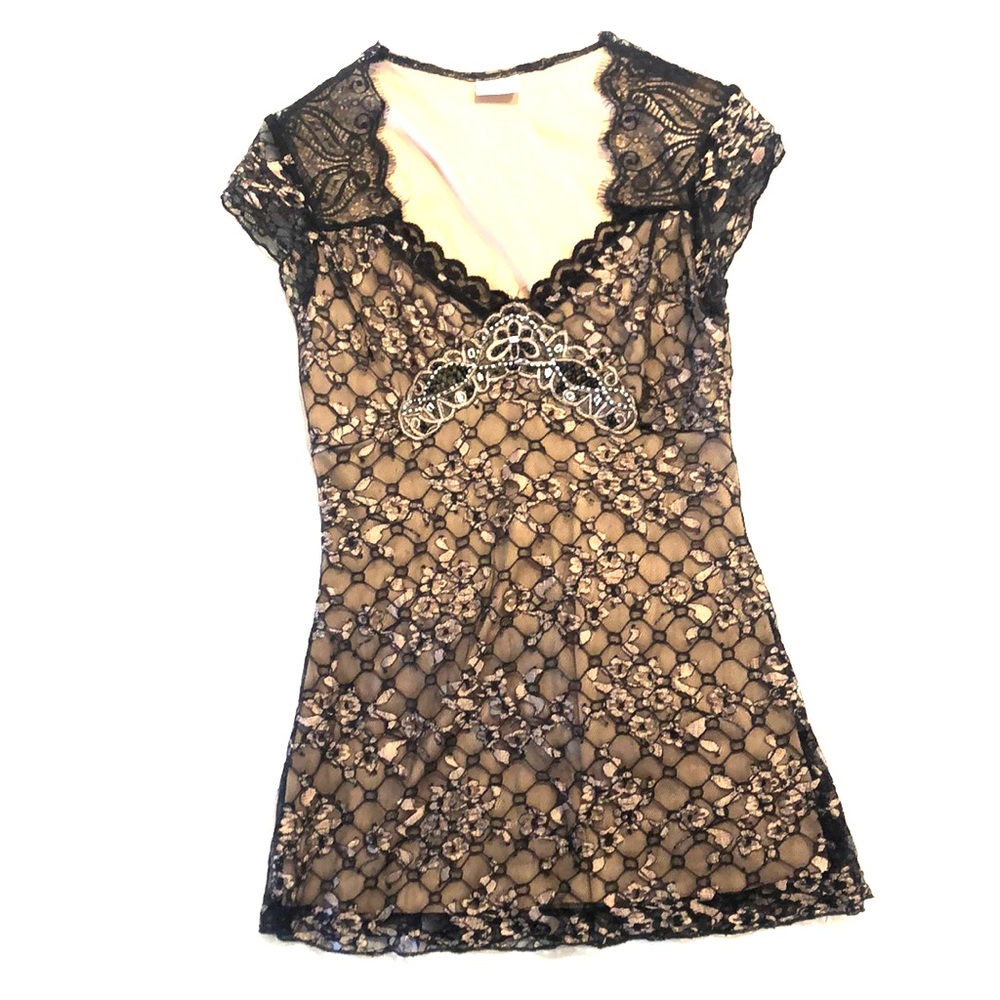 Sheer fitted blouse with embellishments sz small